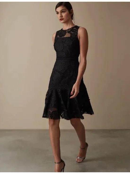 Reiss Adia Fit And Flare Lace Black Dress, size US 4 - Picture 2 of 14
